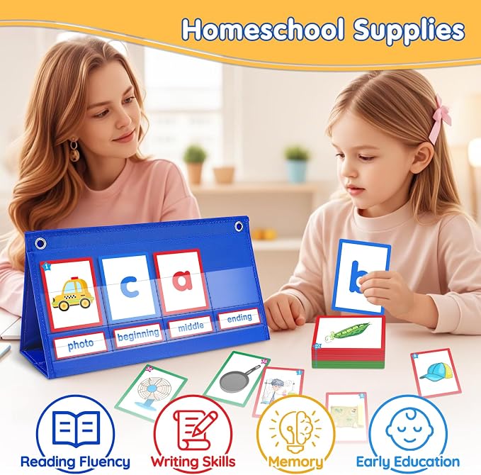 AKAYOK CVC Word Building Desktop Pocket Chart with 108 Phonics Flash Cards for Early Reading & Spelling | Alphabet Learning Tools for Preschool, Kindergarten, and Homeschooling - Image 2
