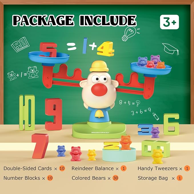 Bmag Balance Counting Toys with Bears Counting Scale for Kids – 3 in 1 Stacking & Balancing Math Game, Montessori STEM Learning Educational Toy for Ages 3-5, Gift (30 Bears, 10 Numberblocks) - Image 6