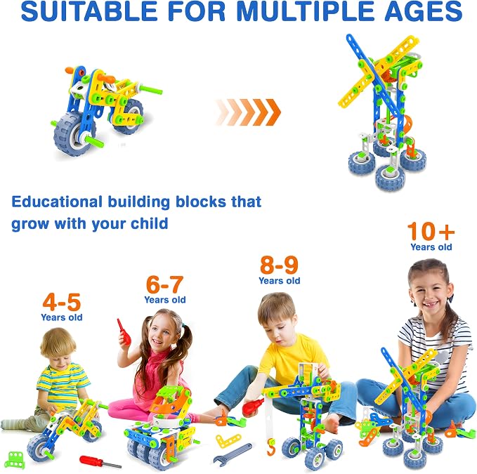 MOONTOY STEM Toys for 4 5 6 7 8+ Year Old Boy Birthday Gift, Building Toys for Kid Age 4-8 5-7 6-8 8-12, Preschool Educational Stem Kit for Boy Girl Christmas Idea Gift, 152PCS, 12 in 1 Building Toys - Image 2