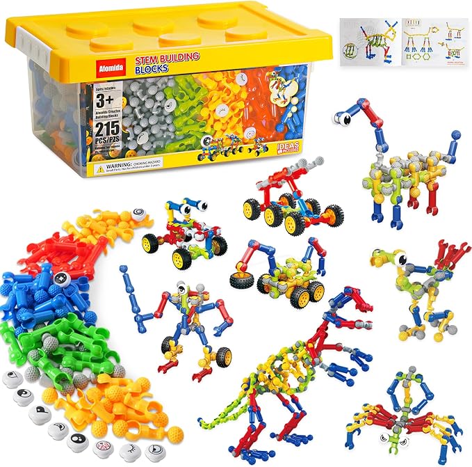 215 PCS STEM Building Blocks Playset for Kids Ages 4-8 Birthday Gifts Boys by Afomida