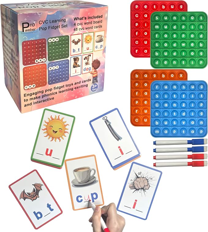 CVC Word Spelling Game for Kids, 48 Flash Cards and 4 Pop Boards by Mathtoymultiplicationtable