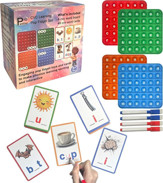 CVC Word Spelling Game for Kids, 48 Flash Cards and 4 Pop Boards by Mathtoymultiplicationtable