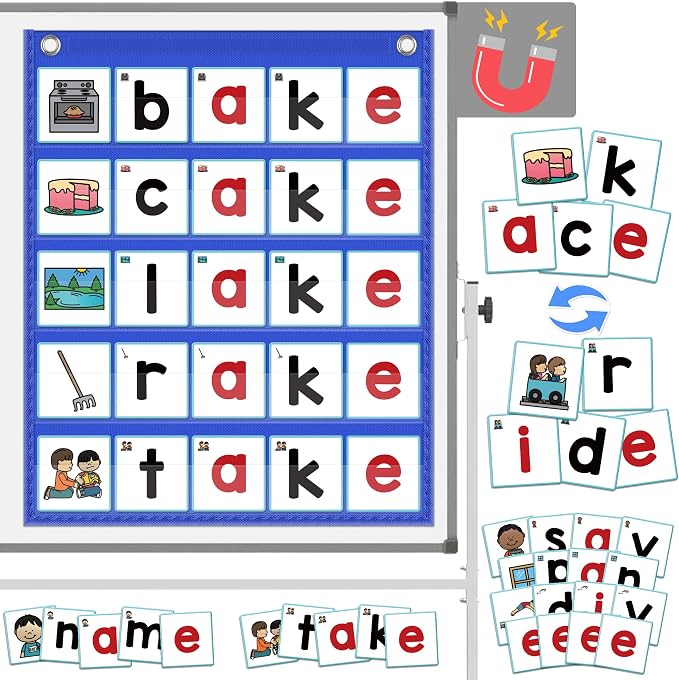 ABCxGOOD CVCE Word Building Pocket Charts with 50 Phonics Flash Cards Classroom Must Haves, CVCE Literacy Games for Beginners in Reading and Spelling. by abcxgood