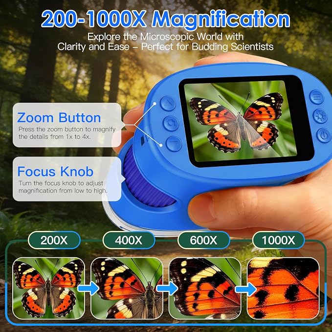 4K 1000X Handheld Digital Microscope for Kids with 2.0" IPS Screen(Blue) - Image 2