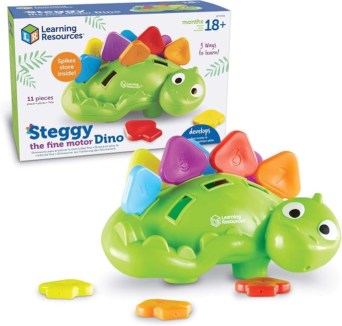 Learning Resources Steggy the Fine Motor Dino - 11 Pieces, Ages 18+ Months Toddler Learning Toys, Fine Motor and Sensory Toy, Toddler Montessori Toys, Dino Toys, Preschool Toys by LearningResources