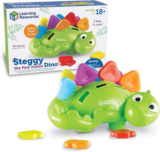 Learning Resources Steggy the Fine Motor Dino - 11 Pieces, Ages 18+ Months Toddler Learning Toys, Fine Motor and Sensory Toy, Toddler Montessori Toys, Dino Toys, Preschool Toys by LearningResources