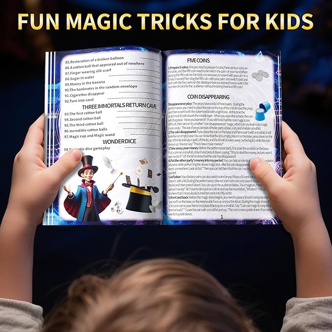 Magic Kit for Kids 6-8-10-12, 130 Magic Tricks Set for Kids with Magician Costume and Magic Wand, Board Game Christmas Birthday Gifts Toys Magic Set for Ages 6 7 8 9 10 11 12 Years Old Boys Girls