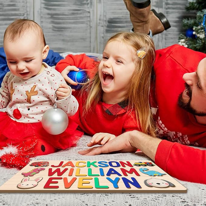 Personalized Name Puzzle for Kids, Custom Wooden Name Puzzle Engraved Text On Back, 1st Birthday for Kids, Personalized Baby Gifts Name Puzzles for Toddlers 1-3, Toddlers Toys
