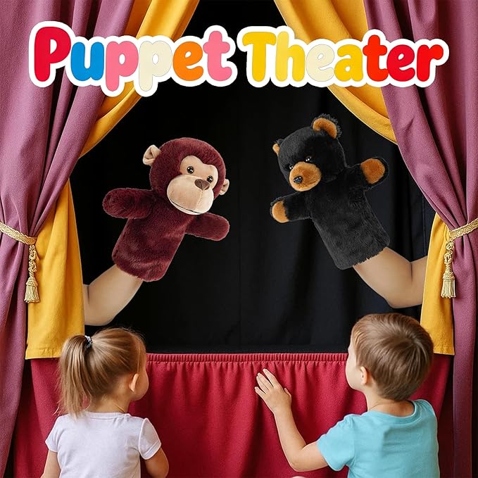 Plush Hand Puppet Toddler Sensory Learning Toy Washable Preschool Classroom Activity Supplies Creative Imaginative Play Stuffed Animal Gift Black Bear