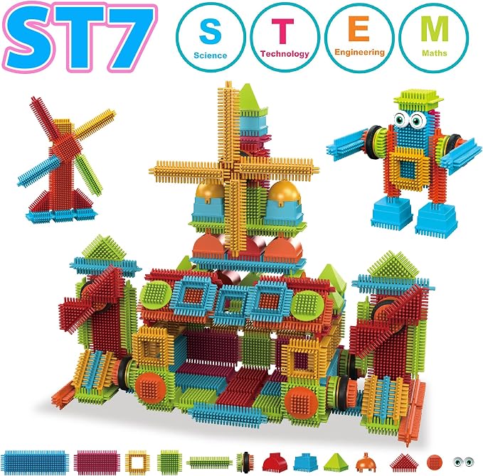 Contixo 244 pcs Bristle Shape 3D STEM Building Toys, Construction Learning Stacking Educational Block, Creativity Beyond Imagination, Inspirational, Safe & Durable, Recreational Toy for Kids Ages 3-8 - Image 8