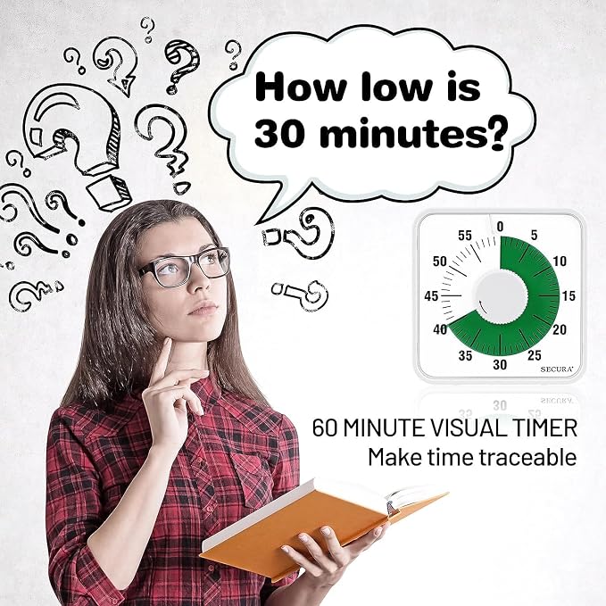 Secura 7.5 Inch Visual Timer, 60 Minute Oversize Visual Countdown Timer for Kids and Adults, Durable Mechanical Time Management Tool (Green) - Image 2