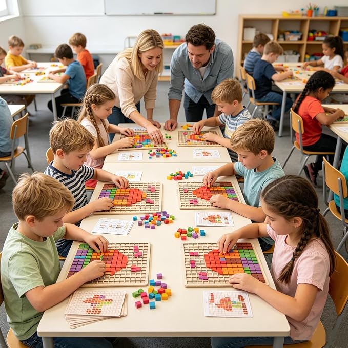 Wood Puzzles Color Blocks Colorful Geometric with Teaching Cards 210 Pieces - Image 2