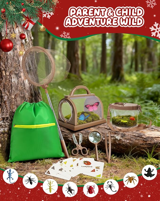 Bug Catcher Kit for Kids Outdoor Explorer Kit with Insect Cage, Observation Box, Magnifying Glass, 8 Toy Bugs, Net & 10 Cards, STEM Educational Toys Gifting for Boys & Girls Ages 3+ - Image 2