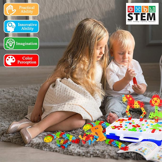 HAPTIME Design and Drill Toy,Educational Toys Building for Kids Ages 3-8,STEM Toys for 3 4 5 6 Year Old,193 Pcs Electric Drill Toy,Magic Montessori Play Toolbox for Toddler Boys Girls Preschool - Image 2