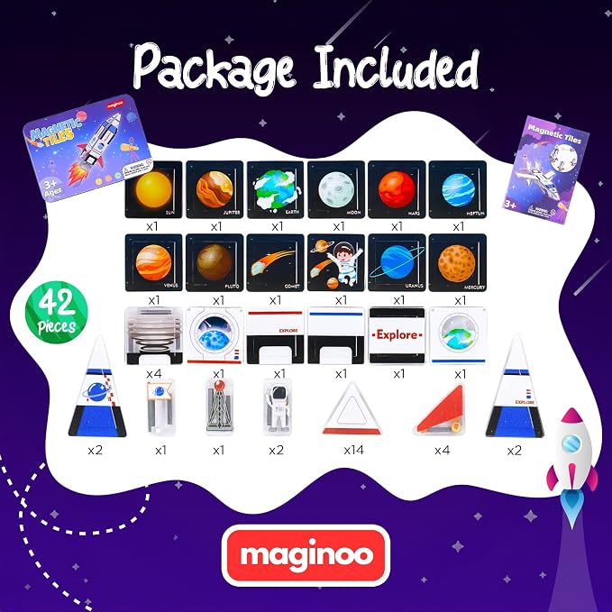 42PCS Mini Magnetic Tiles Space Rocket Toys, STEM Building Blocks Set - Image 4
