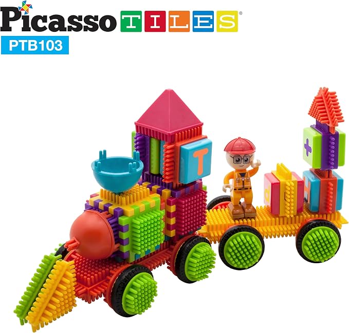 Picasso Toys PTB103 Alphabet & Numerical Train 103pc Hedgehog Block Shape Blocks Building Tiles Set Construction Learning Toy Stacking Educational Block, Creativity Beyond Imagination, Inspirationa - Image 4