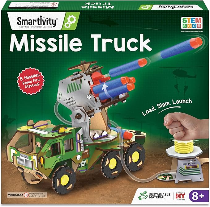 Smartivity DIY Military Vehicle for Kids | Missile Truck with Rotating Launcher | Best Birthday Gift for Boys&Girls | STEM Educational Toy with Air-Powered Missiles for 8,9,10,11,12,13,14 Years