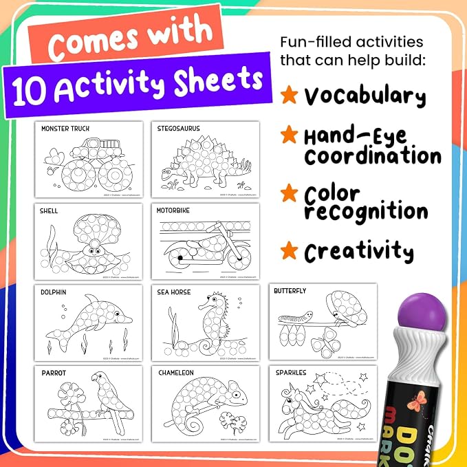 Chalkola 8 Washable Dot Markers for Toddlers - Kids Paint Dot Art Set - Image 6