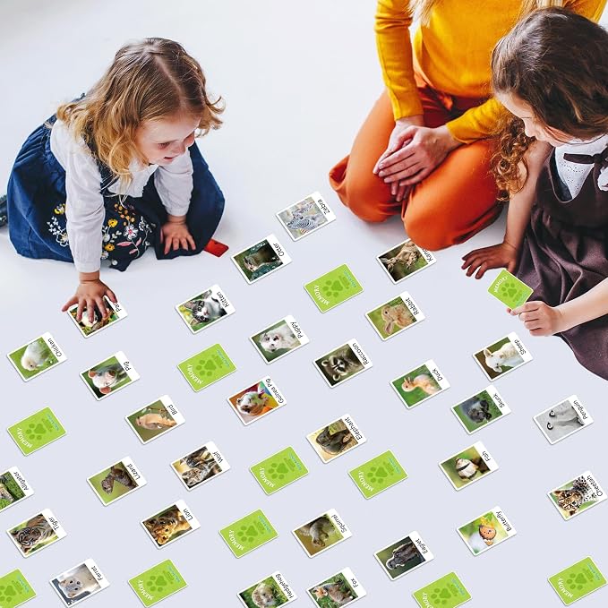 gisgfim 100 PCS Memory Matching Game Animal Babies Concentration Memory Card Educational Game for Kids Adults A Fun & Fast Baby Animals Game Toddlers Preschool Family Board Gift Matching Games - Image 5