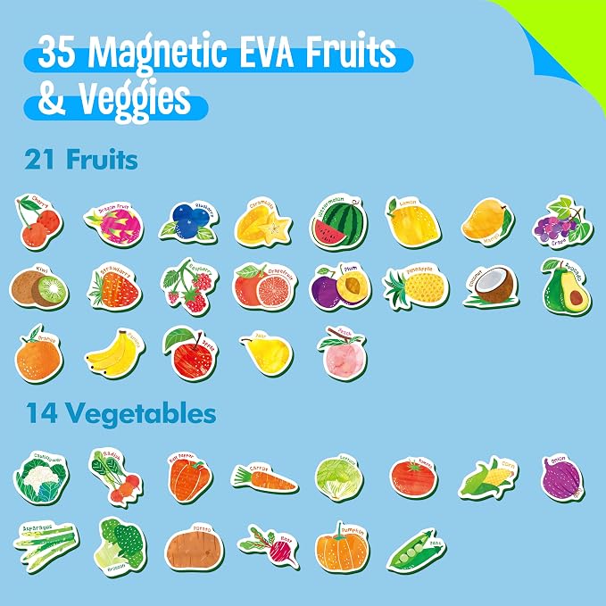 35 PCS Fruit & Vegetable Magnets, Adorable Magnetic Fruits Veggies Thick Foam Fridge Magnets Cute Educational Learning Toys for Toddles Kids - Image 2
