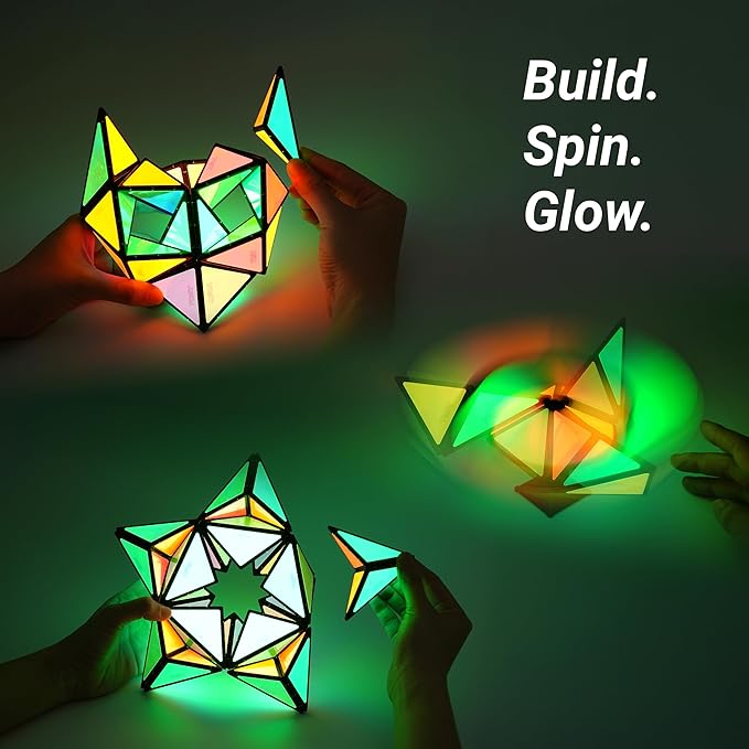 TOSY Magnet Pyramid Glow - 1 Cube Transforms into 1 Billion Shapes, 12 Pieces, 243 Rare Earth Magnets, Glowing, Christmas Stocking Stuffers Gift for Kids, Creative Puzzle STEM/STEAM Toy, 4-Pack