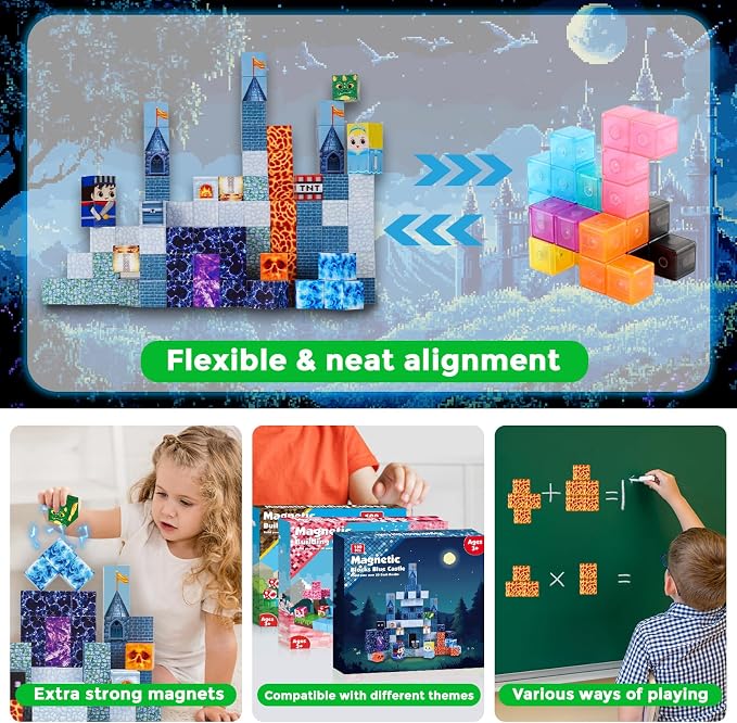 ToyUnited 100PCS Magnetic Blocks - Magnet Building Blocks, Stacking Magents Cubes Toys Blue Castle Set, STEM Montessori Sensory Toys for Kids Boys and Girls Ages 3 4 5 6 7 8 9 10+ Birthday Gifts - Image 5