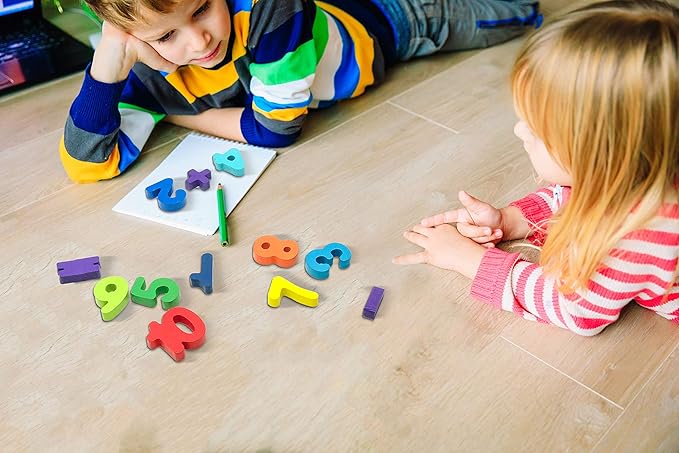 Skoolzy Rainbow Wooden Numbers Puzzle 13 Piece Set - Kids Can Learn Addition Subtraction Educational Counting Math Montessori Toys for Toddlers Preschool Wood Toy Learning Blocks for Kids Ages 3+