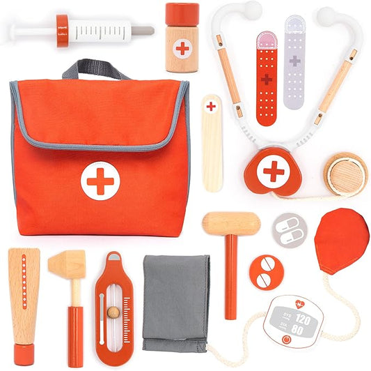 UMU® Wooden Mini Doctor Kit for Kids – 14 pcs Medical Playset for Toddlers with Stethoscope, Syringe, Doctor Bag, Blood Pressure Cuff & More – Pretend Play Set for Boys and Girls Ages 3 4 5 6