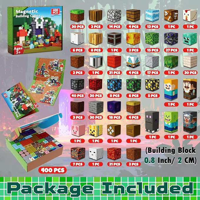 400 PCS Magnetic Blocks - Building Block for Kids, Stacking Magnet Cubes for Boys Girls, STEM Educational Montessori Magnetic Constructions Toys, Sensory Play Game Birthday Gifts Ages 3-12 - Image 4