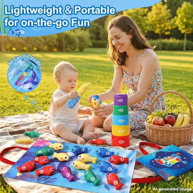 Montessori Fishing Toy for Toddler: 22Pcs Learning Set with Stacking Cups - Image 3