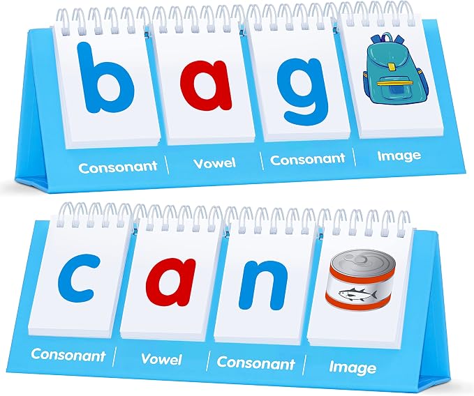 CVC Word Flip Chart - Double Sided 40 Short Vowel Word Flashcards, Freestanding, Educational Learning Tool for School Supplies by SpriteGru