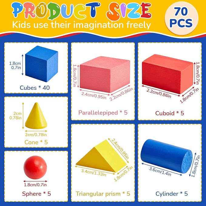 Deekin 70 Pcs Wood Geometric Solid Mini 3D Shape Wooden Building Block Bul - Image 2