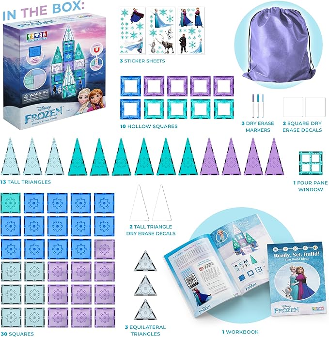 Tytan Toys Disney Frozen Magnetic Tiles Princess Castle - 68-Piece STEAM Building Set with Glitter Tiles & Elsa, Anna, Olaf Stickers - Educational Frozen Toys for Girls Age 3-4+ - Image 2