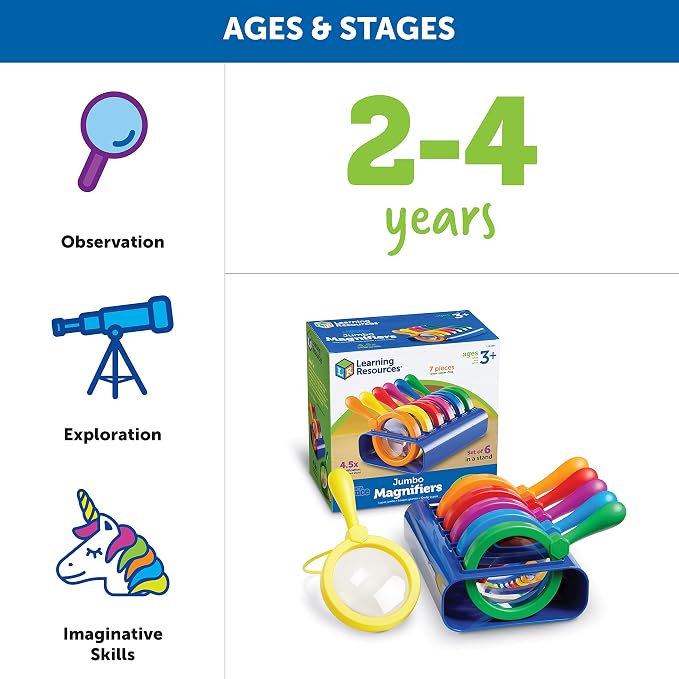 Learning Resources Primary Science Jumbo Magnifiers with Stand - 6 Pieces, Ages 3+, Science Classroom Accessories, Teacher Supplies, Observation Toys for Kids, Back to School Supplies - Image 7