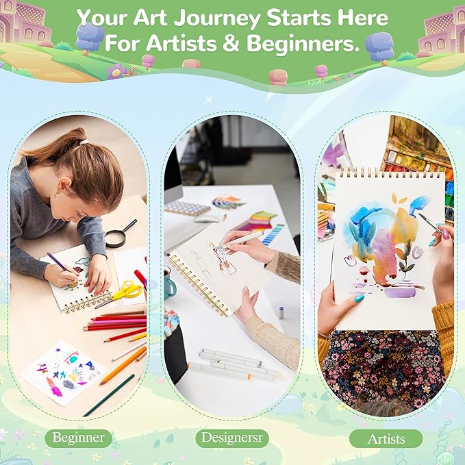 Elvendreth Drawing Paper Pad, 5x7.5 Inch, 140lb/300gsm No Bleed-Through Watercolor Paper, Spiral-Bound/Tear-Line, 30 Sheets for Adults, Kids, Artists -Watercolor Book, Exercises & Mixed Media