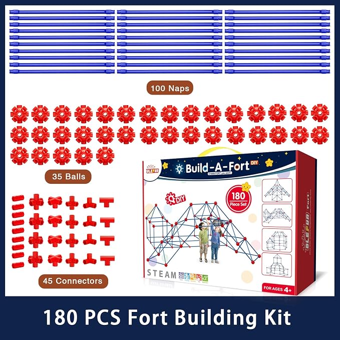 OleFun 180 Pack Fort Building Kits for Kids 4, 5, 6, 7, 8+ Year Old Boys & Girls, Creative STEM Building Toys for DIY Castles, Tunnels, Play Tent, Ideal Gifts for Aged 5-8 - Image 3