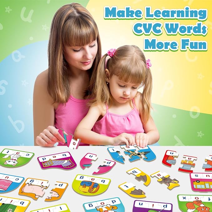 CVC Puzzle Cards for Kids,CVC Word Games,Toddler Speech Therapy Toys,3 Alphabet Letter Word Puzzles,Learning Reading Spelling Games,Preschool Kindergarten Classroom Must Haves - Image 6