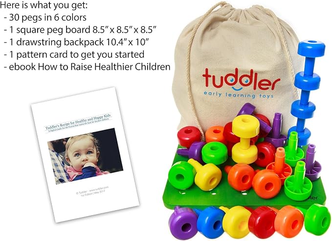 Toddler Peg Board Sensory Montessori Fine Motor Skills Educational Toys - 30 Stackable Pegs + Pattern Card + Drawstring Backpack + E-Book - Image 3
