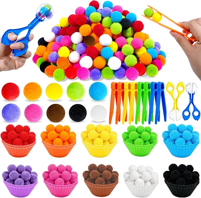 Bbiamsleep 180 Pcs Sensory Bin Fillers, Sensory Bin Pompoms by Bbiamsleep