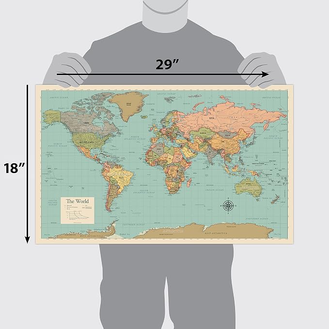 2 Pack - World Map Poster & USA Map Chart [Tan/Color] (LAMINATED, 18” x 29”) - Image 2