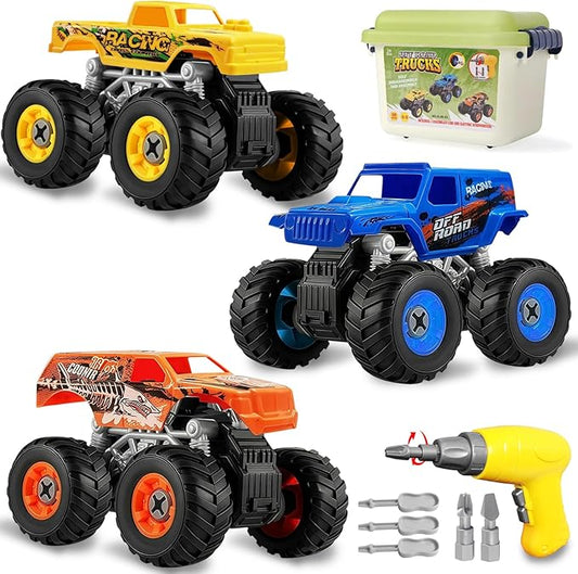 Take Apart Monster Truck Toys for Kids 3 4 5 6 7 8 Year Old Boys – STEM Learning Building Toy with Electric Drill & Storage Box Gift Birthday Christmas for Boys Girls Kids Toddlers