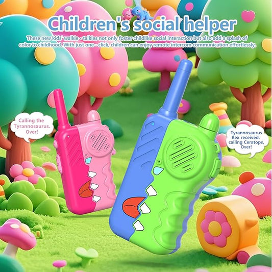 Dinosaur Walkie Talkies for Kids 2 Pack Blue - 1000 Feet Long Range, Volume Knob & Clear Sound, Durable Kids Walkie Talkies with Flashlight - Toys for Ages 3-12 Boys and Girls (3AAA Battery Operated)