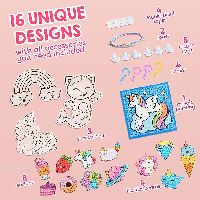 Klever Kits 16 Projects Gem Painting, Kids Diamond Gem Painting Kit with 5D Gem, Arts and Crafts for Girls Ages 6-12, Gem Craft Activities Kits (Fantasy)