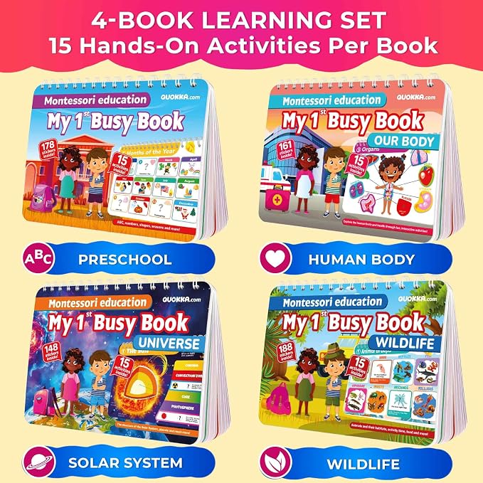 Montessori Busy Book for Kids Ages 4-8 - 4 Velcro Toddler Busy Book 3-5 - Image 2