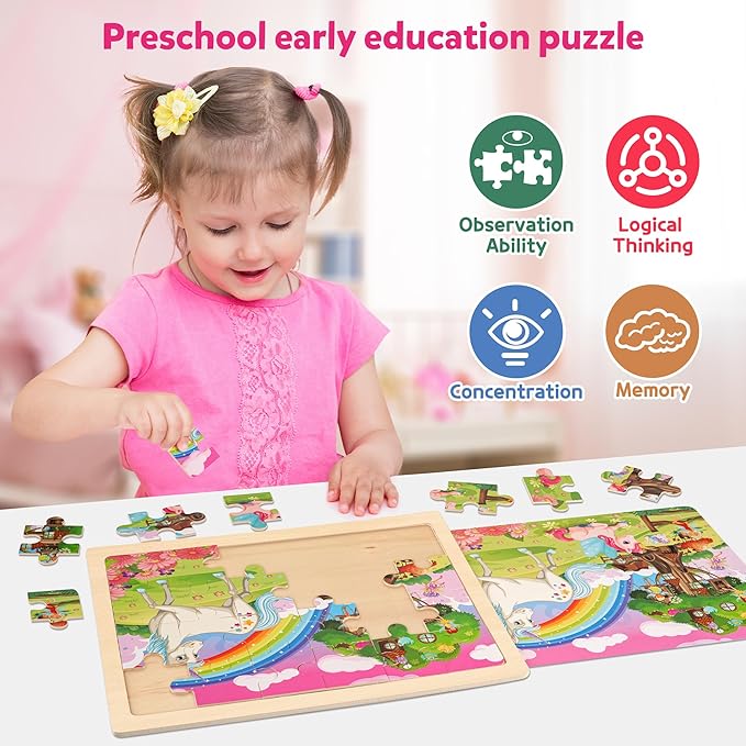 SYNARRY Large Unicorn Princess Fairy Wooden Puzzles for Kids Ages 4-6 - Image 6