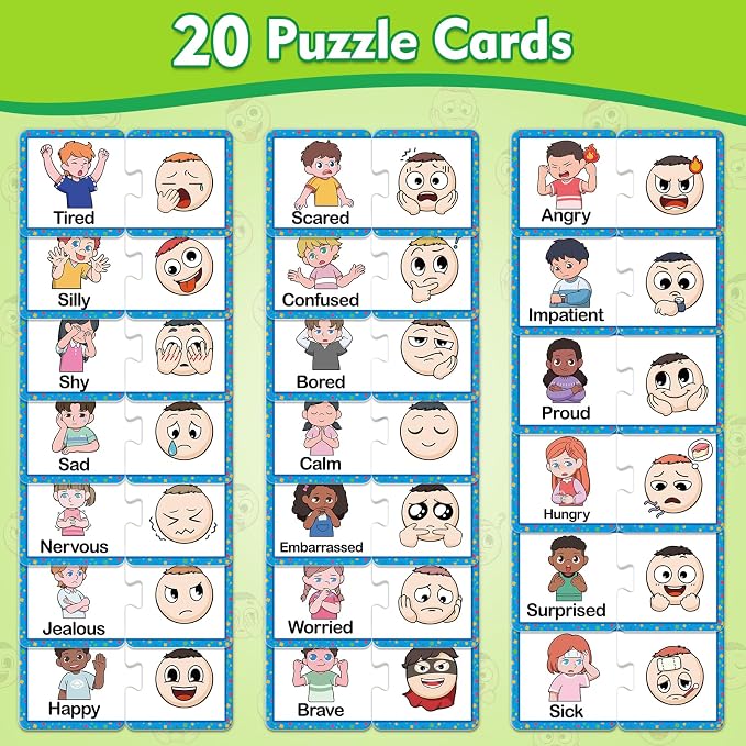 Kasfalci Feelings & Emotions Puzzle Cards, 40 PCS Feelings Chart Toys for Kids,Social Emotional Learning Activities,Speech Therapy Games,Autism Learning Materials,Calm Down Corner Supplies - Image 2
