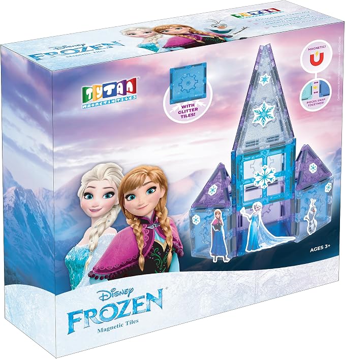 Tytan Toys Disney Frozen Magnetic Tiles Princess Castle - 20-Piece STEAM Building Set with Glitter Tiles & Elsa, Anna, Olaf Stickers - Educational Frozen Toys for Girls Age 3-4+ - Image 3