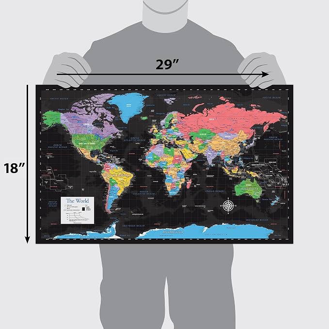 Palace Learning Laminated World Map & US Map Poster Set - 18" x 29" - Wall Chart Maps of the World & United States - Made in the USA (LAMINATED) (Black) - Image 3