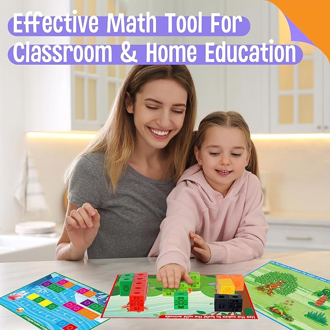 Math Linking Cubes, 100 Math Cube Manipulatives with 30 Learning Activities Number Counting Blocks Snap Linking Math Counters Fun & Educational Pre-K Counting Blocks for Preschool Kindergarten - Image 6