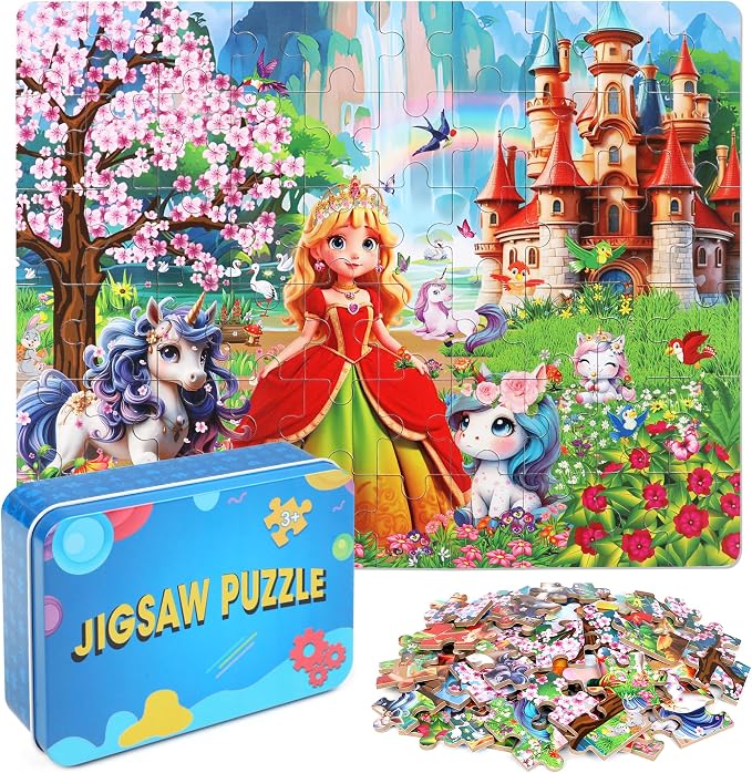 LELEMON 60 Pieces Jigsaw Puzzles for Kids Ages 4-8 Princess and Unicorns Puzzles Boys Girls Children Learning Educational Puzzles Portable Box Pack Toy by LELEMON